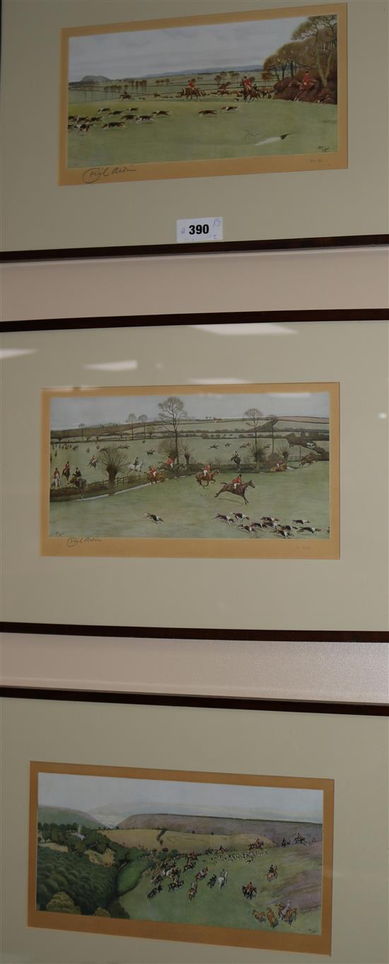 Cecil Aldin, a set of three hunting prints, two signed in the margin, 18 x 32cm